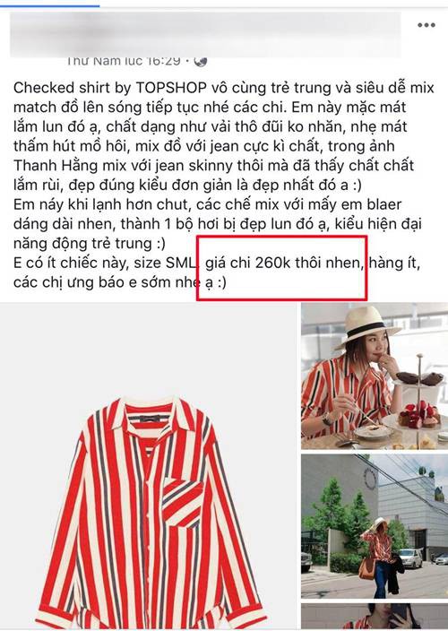 Nhiều trang bán hàng online đã sử dụng hình ảnh của Thanh Hằng để quảng bá cho sản phẩm chỉ có giá 260 ngàn đồng. 