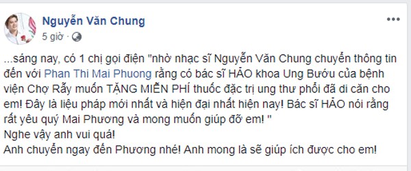 
Nhạc sĩ Nguyễn Văn Chung chia sẻ tin vui.
