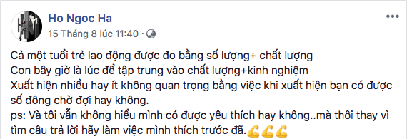 Hồ Ngọc Hà liên tiếp đăng status đối đáp với tin đồn hết thời, ế show.