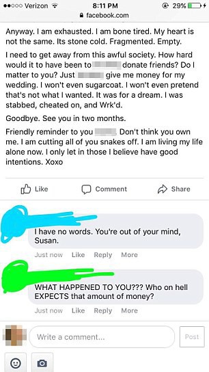 Bài đăng của Susan trên Facebook.