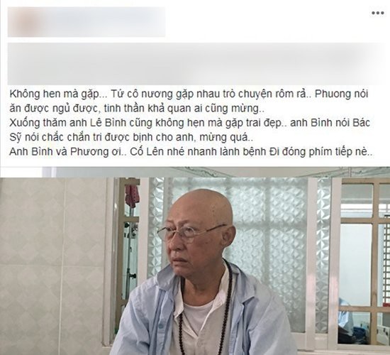 Một người được cho là vừa vào thăm nghệ sĩ Lê Bình chia sẻ việc nam diễn viên cho biết bác sĩ nói có thể chữa được bệnh ung thư phổi cho mình.