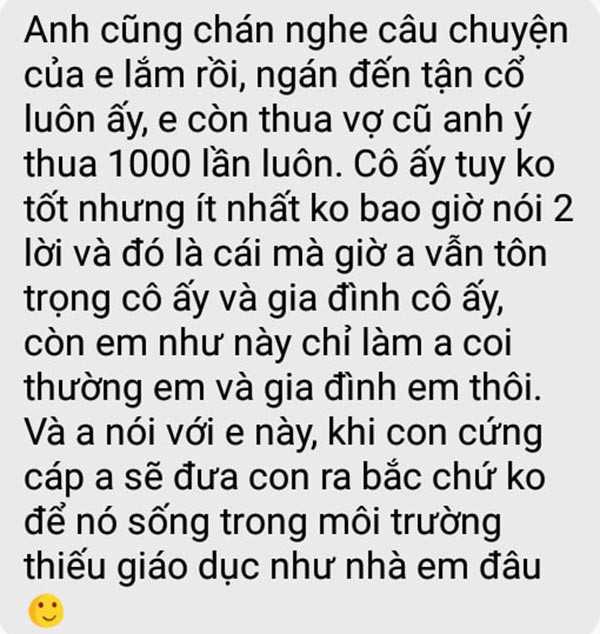 Dòng tin nhắn vô tâm của người chồng. Ảnh chụp màn hình