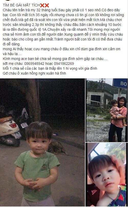 Trạng th&aacute;i gia đ&igrave;nh chị L&acirc;m Anh đăng tải để t&igrave;m ch&aacute;u My. Ảnh chụp m&agrave;n h&igrave;nh
