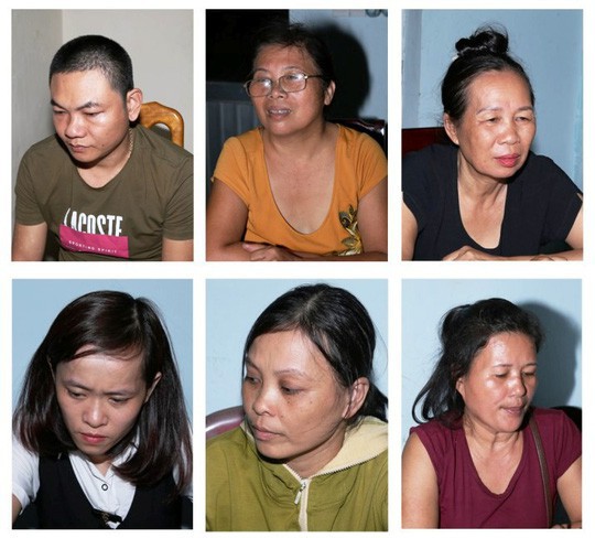 Lê Viết Chương (trên cùng bên trái) và các nữ thư ký đề trong đường dây đánh bạc qua Zalo bị lực lượng chức năng phát hiện - Ảnh: CA Quảng Bình