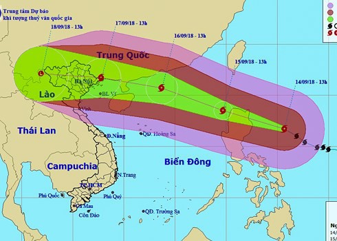 Hình ảnh đường đi của siêu bão Mangkhut (ảnh do Trung tâm Dự báo khí tượng thuỷ văn Trung ương cung cấp).