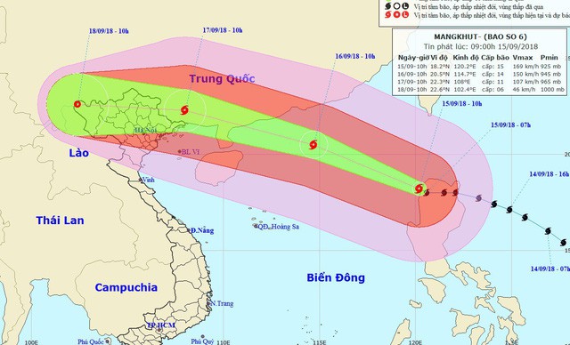 
Vị trí và hướng di chuyển của bão số 6. (Ảnh: NCHMF).
