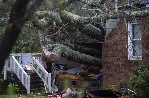 Ngôi nhà bị cây lớn đổ xuống khiến hai mẹ con tử vong ở thành phố Wilmington, bang North Carolina hôm 14/9.