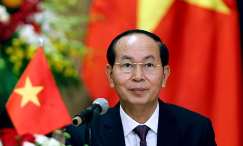 Chủ tịch nước Trần Đại Quang trong cuộc họp báo tại Hà Nội ngày 6/9/2017. Ảnh: Reuters.