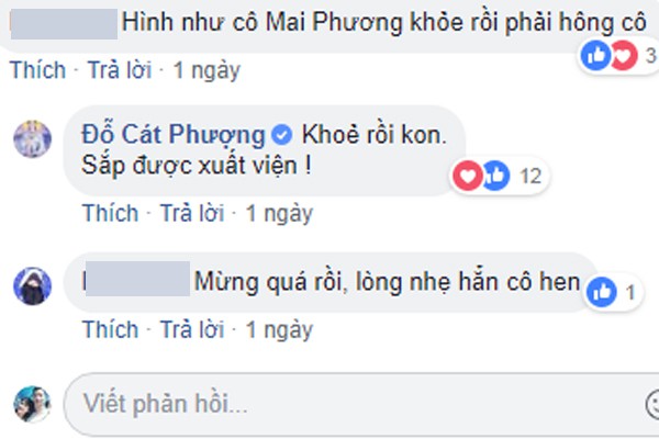 Cát Phượng chia sẻ thông tin vui về sức khỏe của diễn viên Mai Phương.