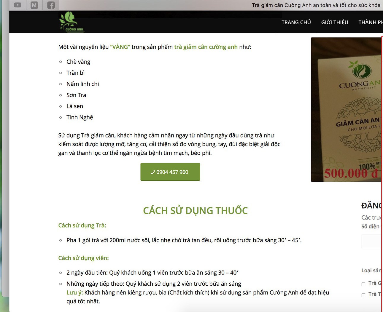 Website gọi thảo dược giảm mỡ là thuốc.