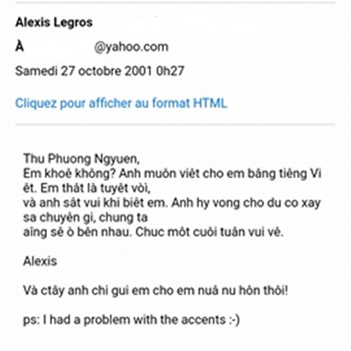 Bức email Alexis gửi Thu Phương.