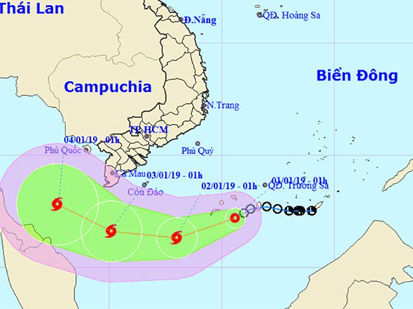 
Vị trí và đường đi của bão số 1. Ảnh: NCHMF
