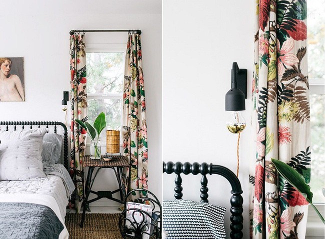 Tương tự như phòng ngủ Boho, phong cách phòng ngủ nhiệt đới cũng rất phù hợp với các bức tường trắng. Một không gian tràn ngập màu sắc của cuộc sống mang tới một bức tranh truyền cảm hứng.