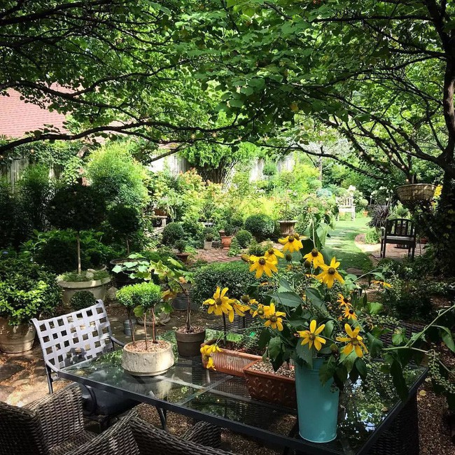 Góc chuyện trò, ăn uống ngoài vườn.