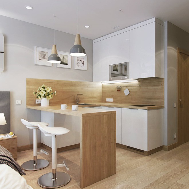 Bạn thấy không dù chỉ chiếm chưa đầy 5 mét vuông nhưng căn bếp trông vẫn thật gọn gàng, ngăn nắp làm sao.