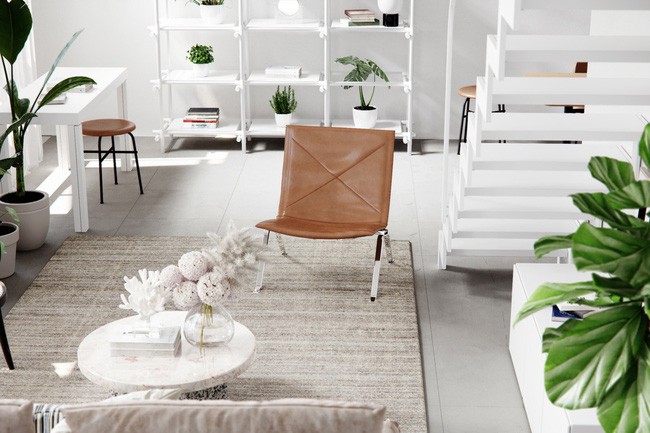 Bàn cà phê bằng đá cẩm thạch, chẳng cần cầu kỳ nhưng cũng đủ tạo điểm nhấn hiện đại từ những vật nhỏ xinh trên bàn.