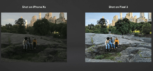 
Chất lượng ảnh chụp bằng iPhone XS (bên trái) và Pixel 3 (bên phải) ở môi trường thiếu sáng. Ảnh: 9to5Google.
