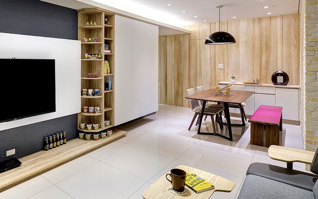 Không gian nhỏ đẹp thanh lịch với điểm nhấn ấm áp từ gỗ tự nhiên.