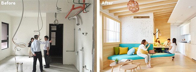 Không gian trước và sau khi cải tạo.