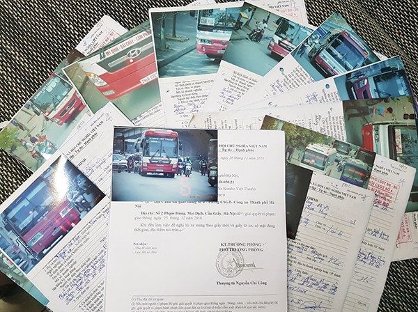 Hàng loạt biên bản phạt nguội đối với vi phạm của xe khách Kumho Việt Thanh do CSGT cung cấp.