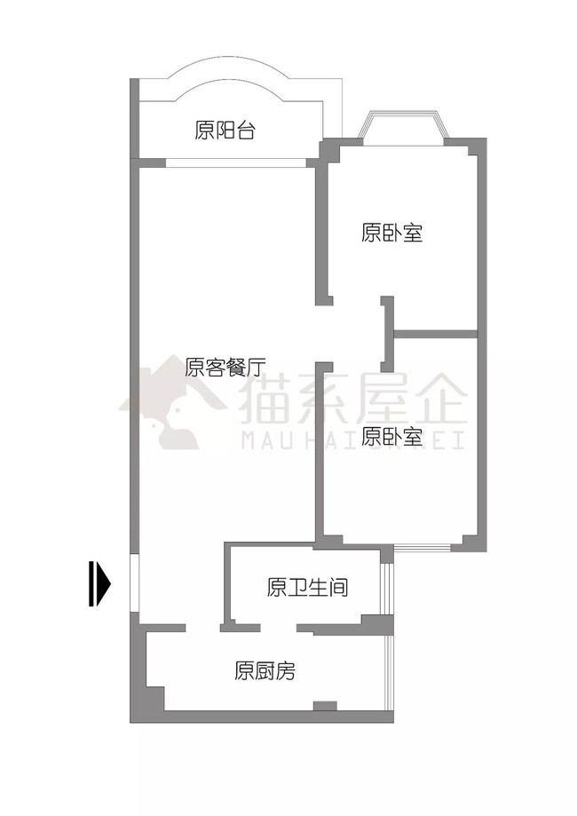 Sơ đồ không gian hai phòng và ban công của căn hộ tập thể này.