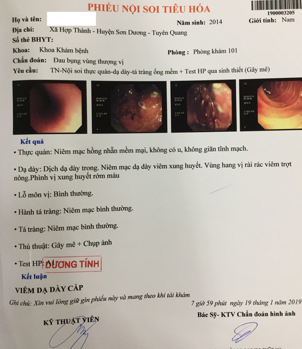 Bé trai 5 tuổi ở Tuyên Quang bị dương tính với vi khuẩn HP