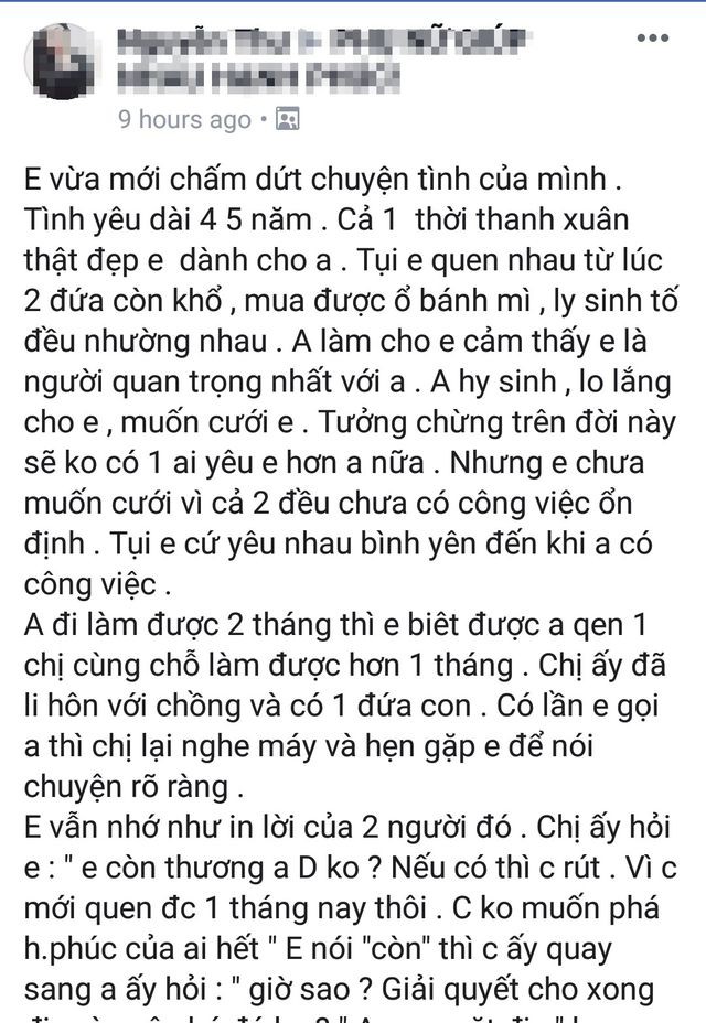 
Chia sẻ xót xa của cô gái
