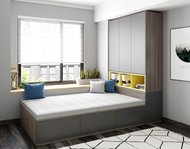 Giường phản bệt kết hợp liền tủ quần áo.