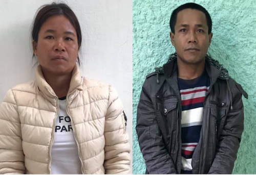 Cụt Thị Hương cùng chồng tại cơ quan công an.