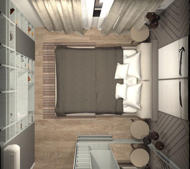 Ngay cả trong phòng ngủ, Hương Giang cũng lựa kiểu tone màu xám chủ đạo nhắm hướng đến sự thư giãn, yên tĩnh.