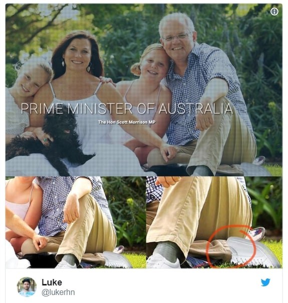 Bức ảnh Photoshop hỏng của gia đình thủ tướng Australia được lan truyền nhanh chóng trên mạng xã hội. Ảnh: Chụp màn hình từ Twitter.