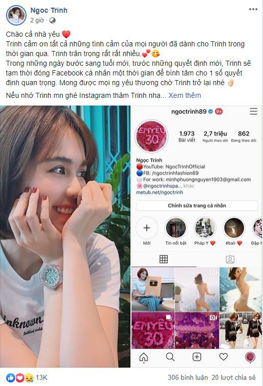 Ngọc Trinh bất ngờ tuyên bố sắp đóng cửa facebook để bình tâm đưa ra quyết định lớn trong cuộc đời - Ảnh 1.