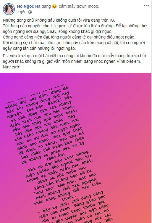 Hồ Ngọc Hà nhắn nhủ đến một người lạ: Hãy mỉm cười nói rằng thật ra tôi được lên thiên đường còn các người chỉ đang đối mặt với cuộc sống địa ngục mà thôi... - Ảnh 2.