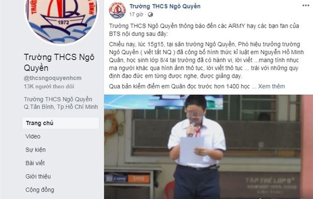 Vụ kỷ luật học sinh xúc phạm nhóm BTS: Trường Ngô Quyền bị kiểm điểm - Ảnh 2.