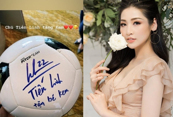 Cầu thủ Tiến Linh tặng món quà đặc biệt cho con trai Á hậu Tú Anh - Ảnh 1.