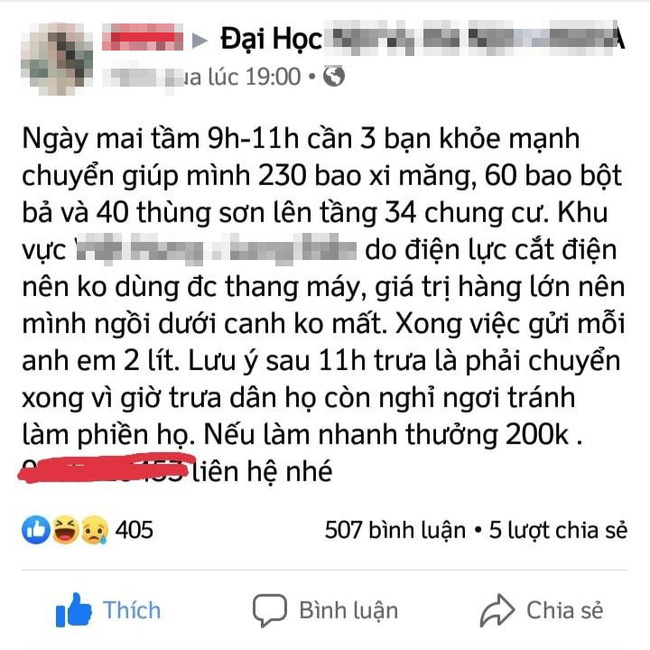 Cô gái bị mắng té tát vì tuyển người vác 230 bao xi măng lên tầng 34 với thù lao... 200.000 đồng - Ảnh 1. Cô gái bị mắng té tát vì tuyển người vác 230 bao xi măng lên tầng 34 với thù lao... 200.000 đồng - Ảnh 1.