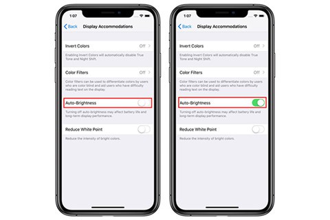 
Giao diện bật/tắt tính năng Auto Brightness trên iOS mới. ẢNH CHỤP MÀN HÌNH
