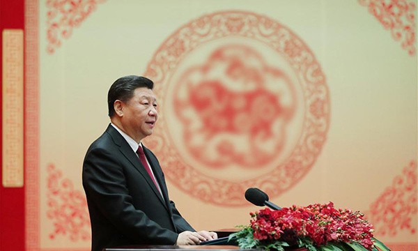 Chủ tịch Trung Quốc Tập Cận Bình phát biểu tại Đại lễ đường Nhân dân, thủ đô Bắc Kinh, Trung Quốc ngày 3/1. Ảnh: Xinhua.