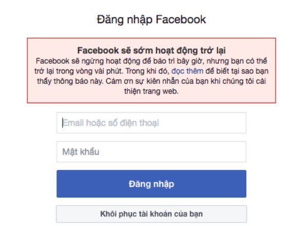 
 Thông báo của facebook
