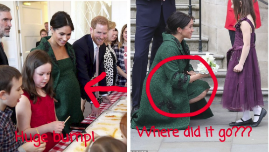 Meghan thoải mái ngồi xổm khi bụng bầu đã khá to.