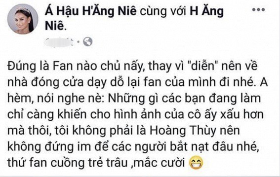 HĂng Niê còn công khai chửi người hâm mộ của Hhen Niê khi vấp phải làn sóng chỉ trích dữ dội