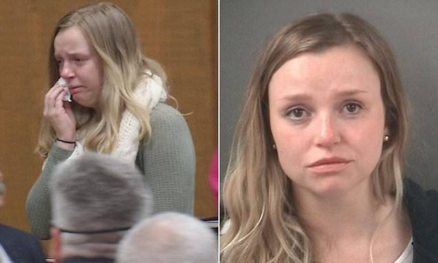 Nữ giáo viên 23 tuổi khóc nức nở trong phiên tòa.