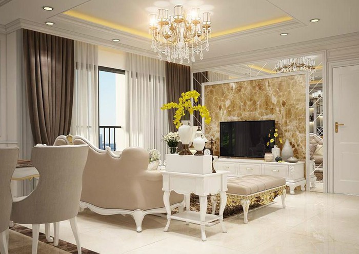 Căn hộ được trang trí với tông màu trắng là chủ đạo.