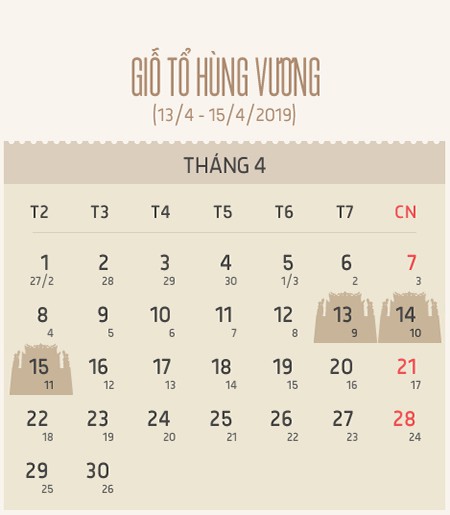 Lịch nghỉ Giỗ tổ Hùng Vương.