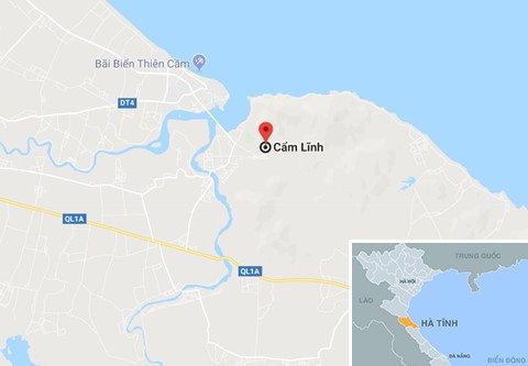
 Cồn Vạn ở xã Cẩm Lĩnh, huyện Cẩm Xuyên (Hà Tĩnh, chấm đỏ). Ảnh:&nbsp;Google Maps.
