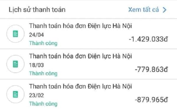 
 Hóa đơn tiền điện trong 3 tháng gần nhất của một gia đình tại Hà Nội.
