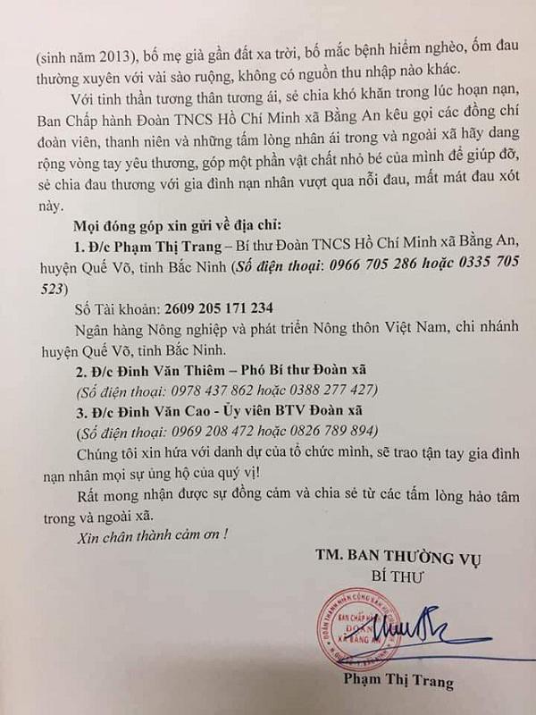 Các đoàn thể ở địa phương kêu gọi sự giúp đỡ cho gia đinh hai bé mồ côi