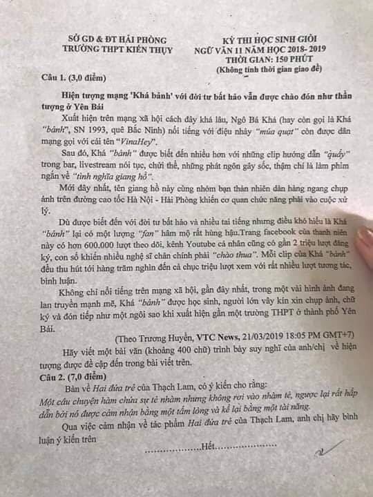 Đề thi học sinh giỏi văn đưa nhân vật giang hồ mạng - Khá Bảnh (Ảnh: MXH)