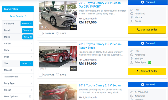 Bản Camry bán ra tại Malaysia