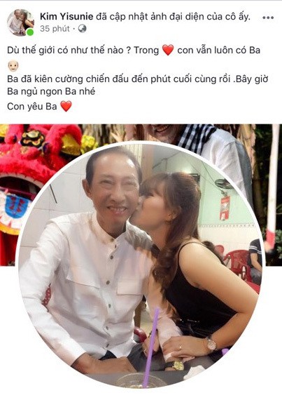 
Con gái nghệ sĩ Lê Bình cũng chia sẻ tin buồn về cha trên trang cá nhân.
